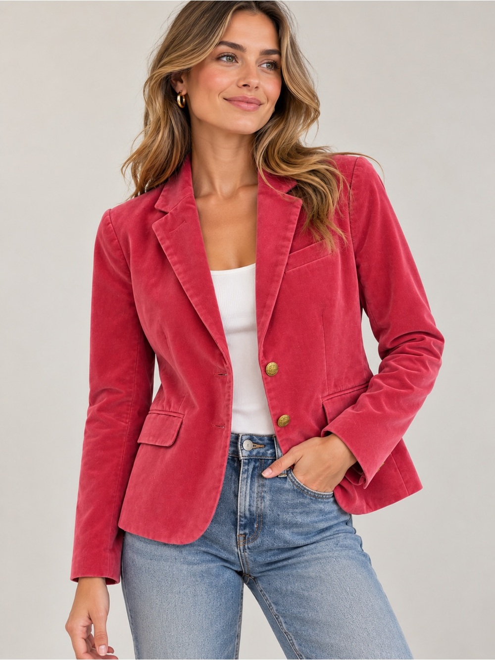 J.Crew Schoolboy Pink Velvet Blazer Size 2 Gold Buttons Preppy Academia